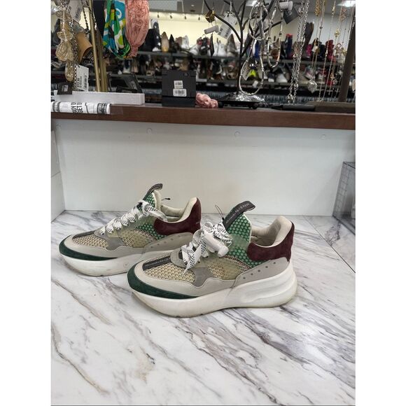 Alexander McQueen Green, Cream and Beige Mesh Runner Sneakers main image 2